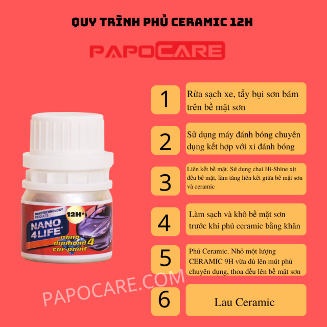 Ceramic 12H Phủ Bóng Sơn Xe, Bảo Vệ Bề Mặt Sơn Xe Máy Ô Tô – PAPOCARE