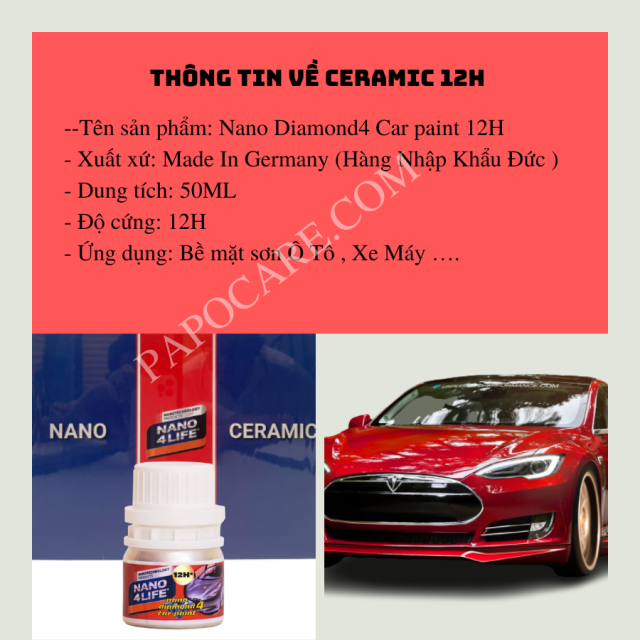 Ceramic 12H Phủ Bóng Sơn Xe, Bảo Vệ Bề Mặt Sơn Xe Máy Ô Tô – PAPOCARE