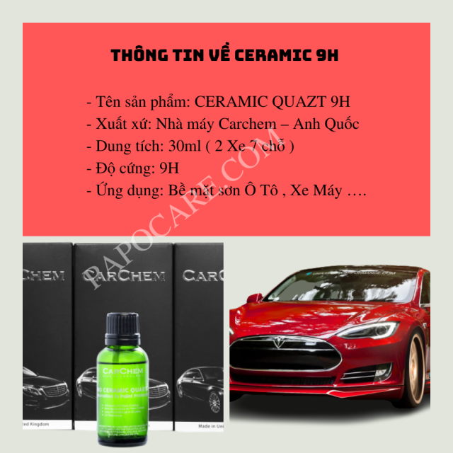 Ceramic 9H Phủ Bóng Sơn Xe, Bảo Vệ Bề Mặt Sơn Xe Máy Ô Tô – PAPOCARE
