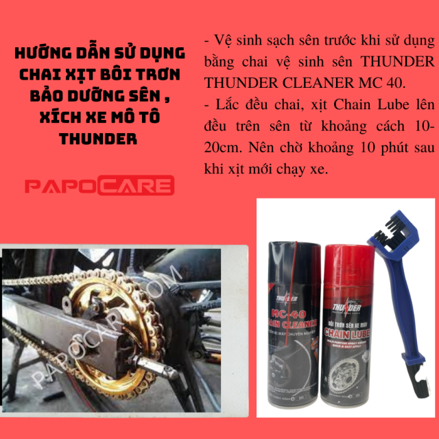 Chai Xịt Bôi Trơn Bảo Dưỡng Sên , Xích Xe Mô Tô Thunder Chain Lube 400ml - PAPOCARE