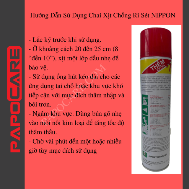 Chai Xịt Chống Rỉ Sét, Bôi Trơn Và Vệ Sinh Sên Xích Xe Máy NIPPON - PAPOCARE