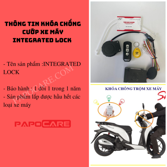 Khóa Chống Trộm Xe Máy INTEGRATED LOCK Cho Các Dòng Xe - PAPOCARE