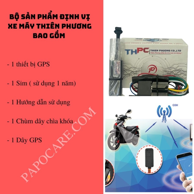 Định Vị Xe Máy, Thiết Bị Định Vị Xe Máy Thiên Phương, Tắt Mở Máy Từ Xa, Chính Xác Cao, Tặng Kem Sim 3G – PAPOCARE