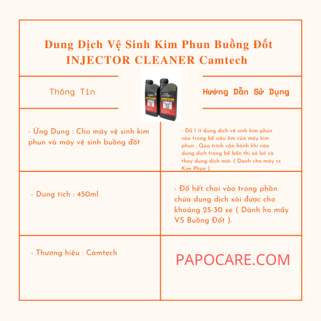 Dung Dịch Vệ Sinh Kim Phun Buồng Đốt INJECTOR CLEANER Camtech Dành Cho Máy Vệ Sinh Kim Phun Và Buồng Đốt - PAPOCARE