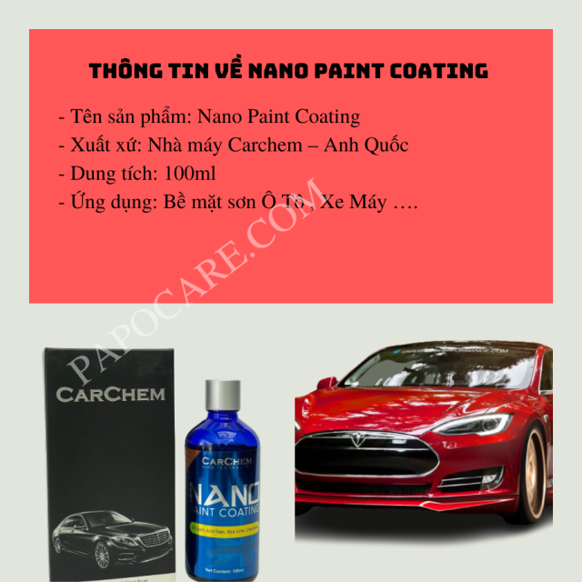 Nano Paint Coating Phủ Bóng Sơn Xe, Bảo Vệ Bề Mặt Sơn Xe Máy Ô Tô – PAPOCARE