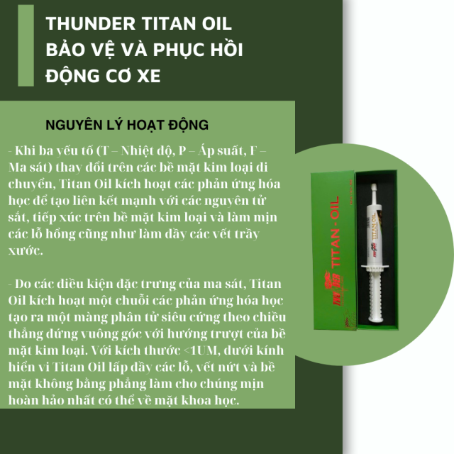 Phụ Gia Dầu Động Cơ Thunder Titan Oil Tái Sinh Bề Mặt Kim Loại Bên Trong Động Cơ Xe