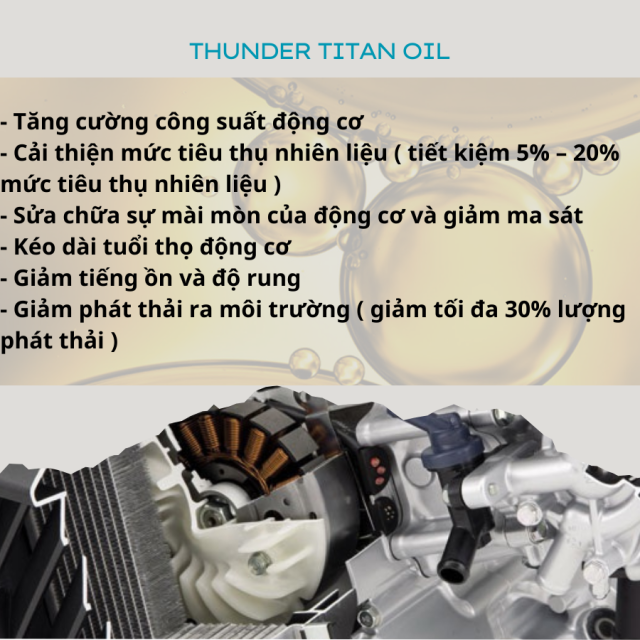 Phụ Gia Dầu Động Cơ Thunder Titan Oil Tái Sinh Bề Mặt Kim Loại Bên Trong Động Cơ Xe