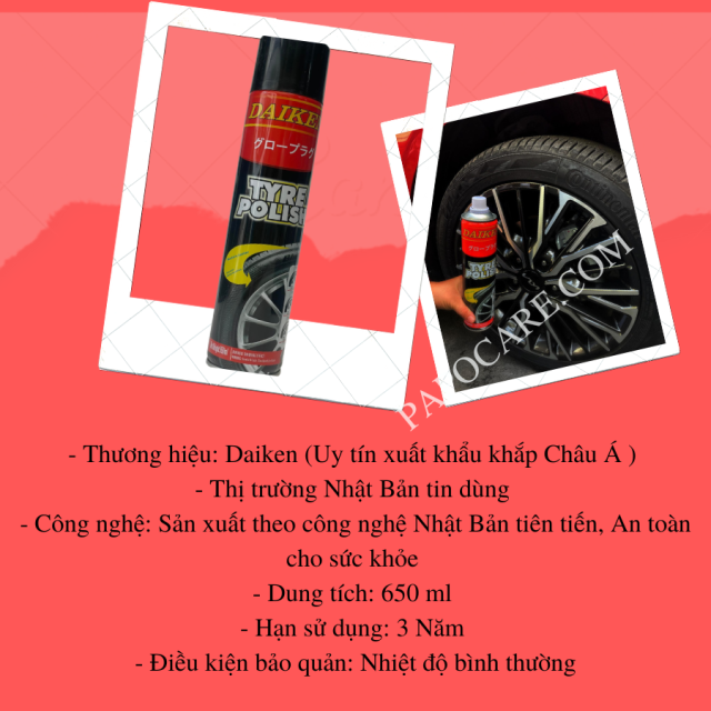 Dầu Bóng Lốp - Xịt Bóng Lốp - Vệ Sinh, Bảo Dưỡng, Chống Nứt Bánh Xe Cao Su Ô Tô, Xe Máy Daiken – PAPOCARE